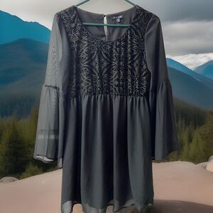 As you Wish Dress Women Medium Fairycore Bell Sleeve Damask Witchy Core Midi NWT